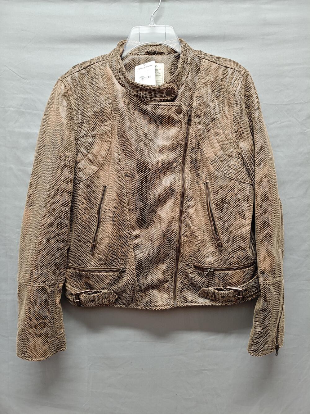 Free People Pretty In Python Jacket Womens XL Brown Vegan Leather Moto